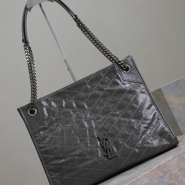 NIKI SHOPPING BAG 33 IN GRAY CRUMPLED CALFSKIN