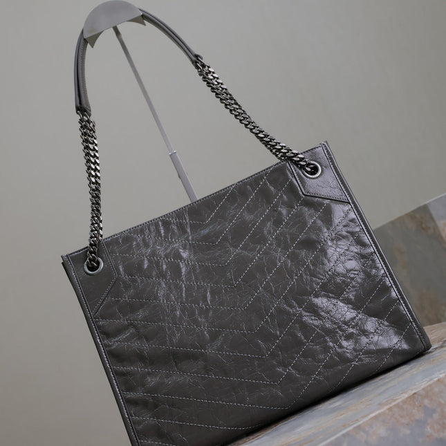 NIKI SHOPPING BAG 33 IN GRAY CRUMPLED CALFSKIN