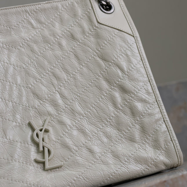NIKI SHOPPING BAG 33 IN WHITE CRUMPLED CALFSKIN