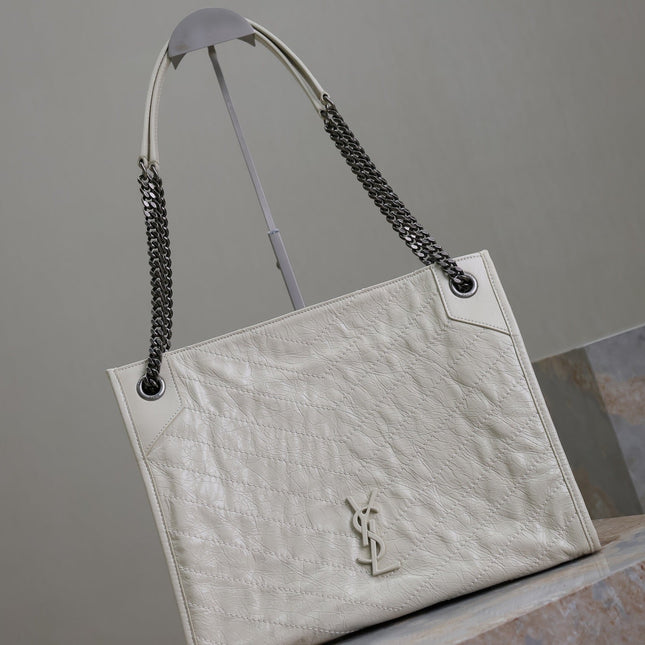 NIKI SHOPPING BAG 33 IN WHITE CRUMPLED CALFSKIN