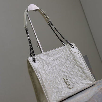 NIKI SHOPPING BAG 33 IN WHITE CRUMPLED CALFSKIN