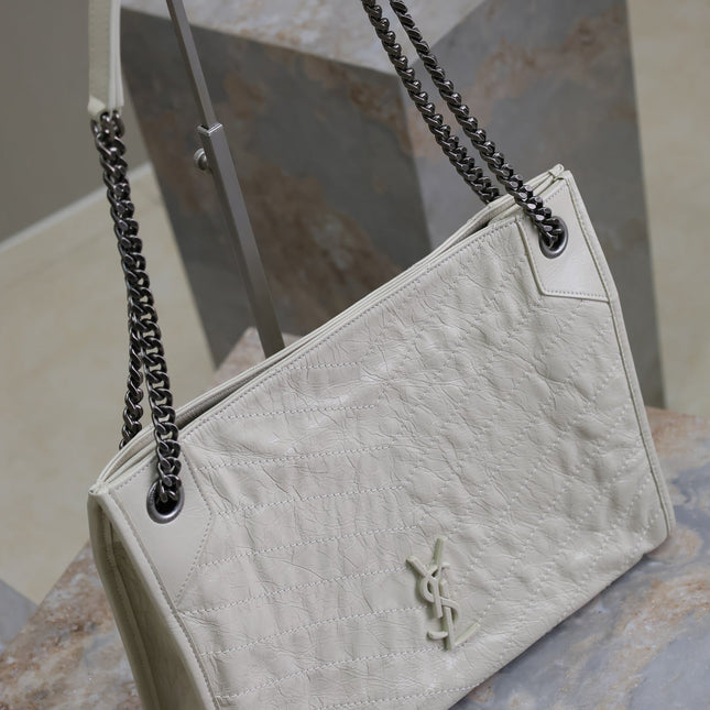 NIKI SHOPPING BAG 33 IN WHITE CRUMPLED CALFSKIN