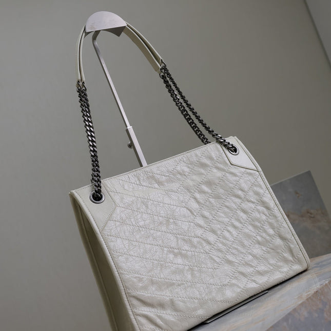 NIKI SHOPPING BAG 33 IN WHITE CRUMPLED CALFSKIN