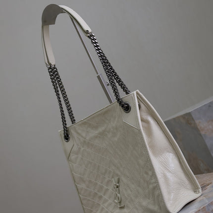 NIKI SHOPPING BAG 33 IN WHITE CRUMPLED CALFSKIN