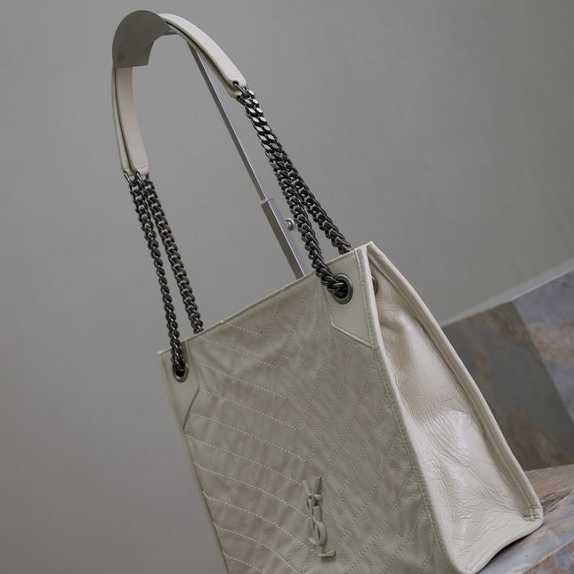 NIKI SHOPPING BAG 33 IN WHITE CRUMPLED CALFSKIN