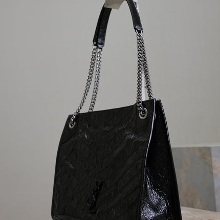 NIKI SHOPPING BAG 33 IN BLACK CRUMPLED CALFSKIN SILVER HARDWARE