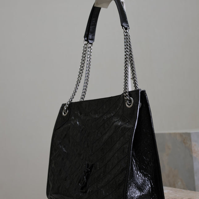 NIKI SHOPPING BAG 33 IN BLACK CRUMPLED CALFSKIN SILVER HARDWARE