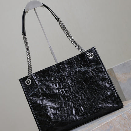 NIKI SHOPPING BAG 33 IN BLACK CRUMPLED CALFSKIN SILVER HARDWARE