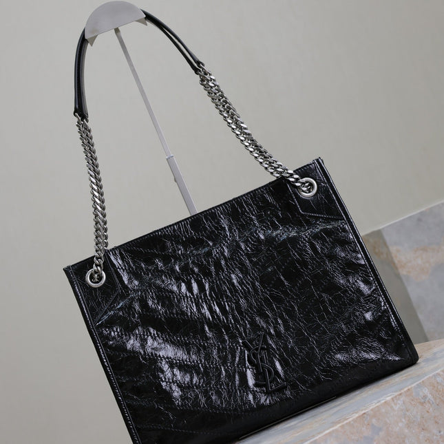 NIKI SHOPPING BAG 33 IN BLACK CRUMPLED CALFSKIN SILVER HARDWARE