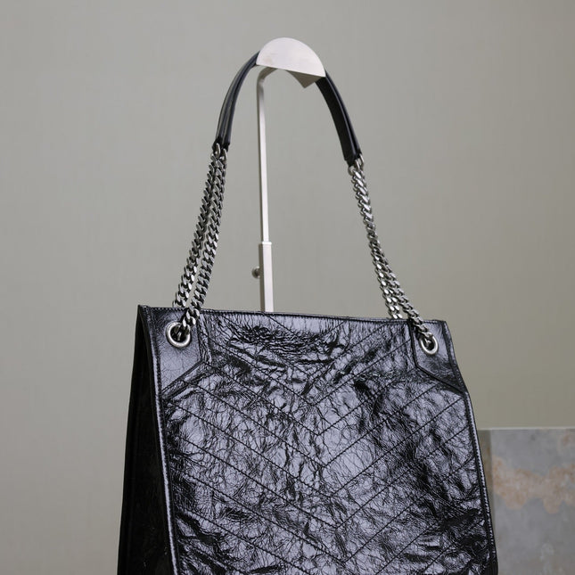 NIKI SHOPPING BAG 33 IN BLACK CRUMPLED CALFSKIN SILVER HARDWARE