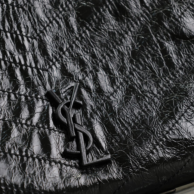 NIKI SHOPPING BAG 33 IN BLACK CRUMPLED CALFSKIN SILVER HARDWARE