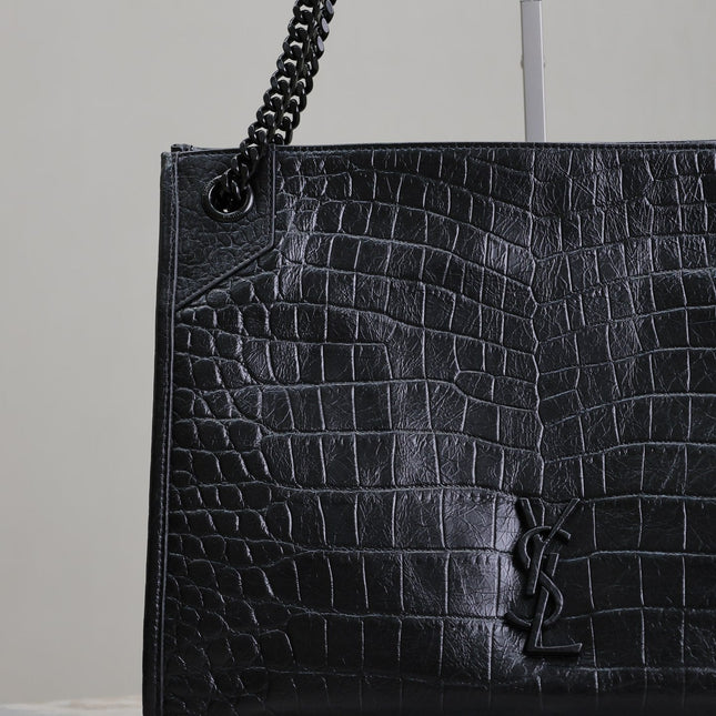 NIKI SHOPPING BAG 33 IN BLACK CROCODILE-EMBOSSED CALFSKIN