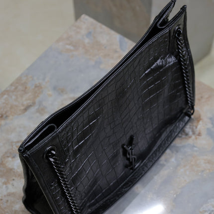 NIKI SHOPPING BAG 33 IN BLACK CROCODILE-EMBOSSED CALFSKIN