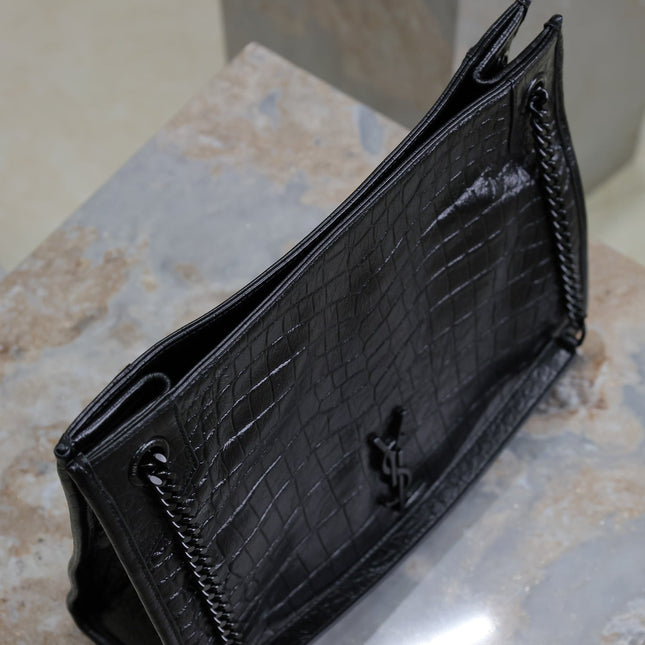NIKI SHOPPING BAG 33 IN BLACK CROCODILE-EMBOSSED CALFSKIN