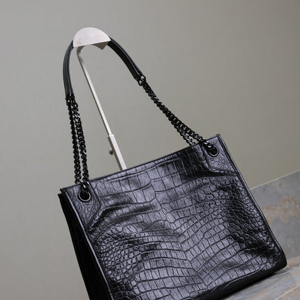 NIKI SHOPPING BAG 33 IN BLACK CROCODILE-EMBOSSED CALFSKIN