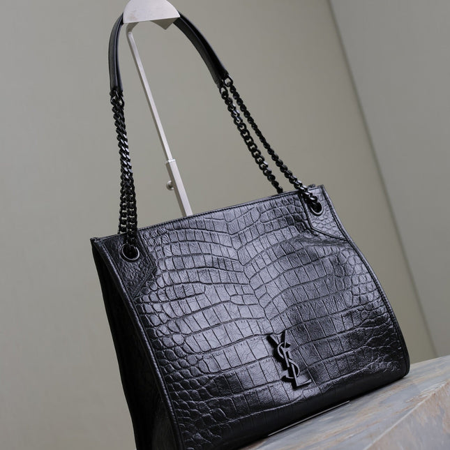 NIKI SHOPPING BAG 33 IN BLACK CROCODILE-EMBOSSED CALFSKIN