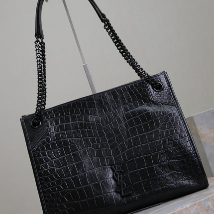 NIKI SHOPPING BAG 33 IN BLACK CROCODILE-EMBOSSED CALFSKIN