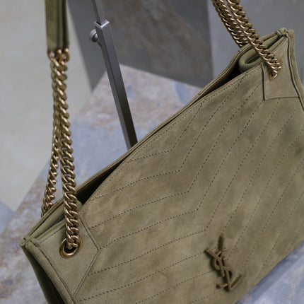 NIKI SHOPPING BAG 33 IN ECRU BEIGE SUEDE GOLD HARDWARE