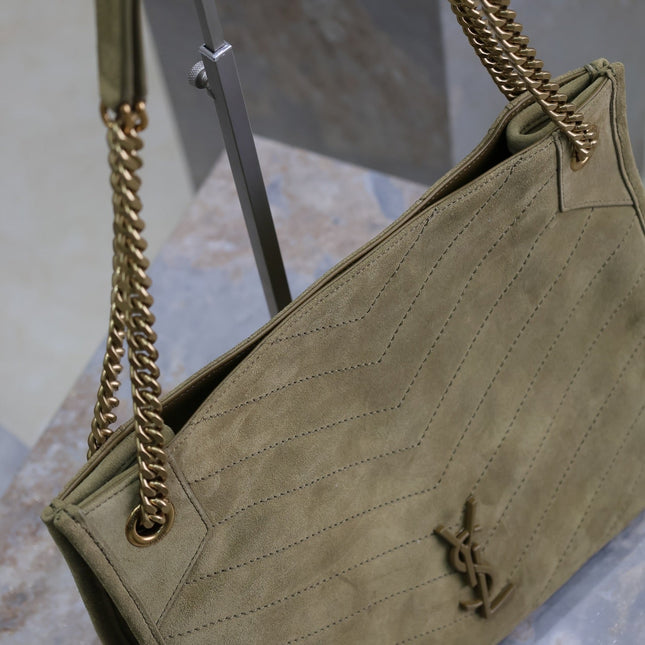 NIKI SHOPPING BAG 33 IN ECRU BEIGE SUEDE GOLD HARDWARE