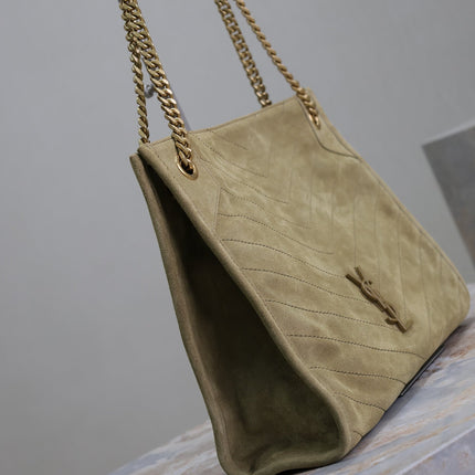 NIKI SHOPPING BAG 33 IN ECRU BEIGE SUEDE GOLD HARDWARE