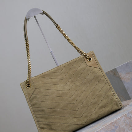 NIKI SHOPPING BAG 33 IN ECRU BEIGE SUEDE GOLD HARDWARE