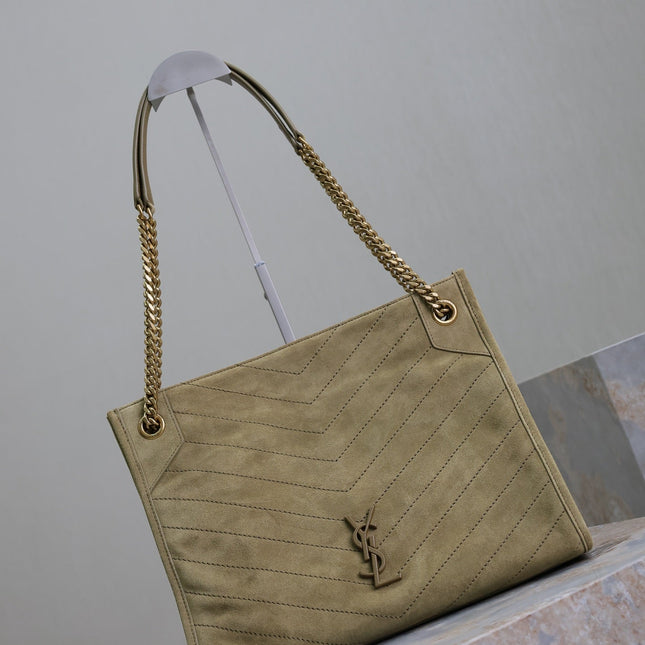 NIKI SHOPPING BAG 33 IN ECRU BEIGE SUEDE GOLD HARDWARE