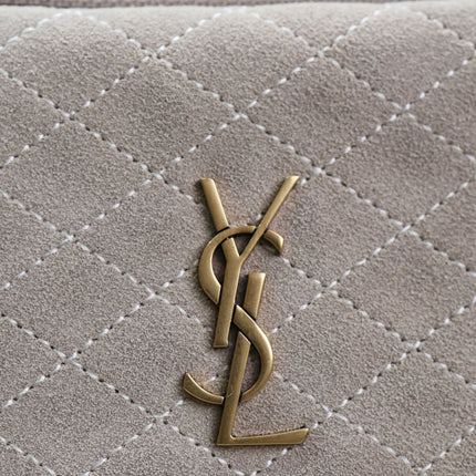 GABY ZIPPED POUCH 19 IN GRAY MATTE SUEDE GOLD HARDWARE