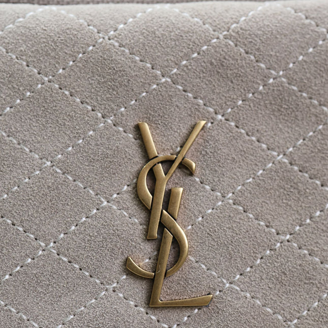 GABY ZIPPED POUCH 19 IN GRAY MATTE SUEDE GOLD HARDWARE