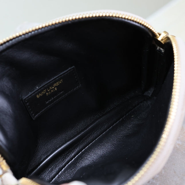 GABY ZIPPED POUCH 19 IN GRAY MATTE SUEDE GOLD HARDWARE