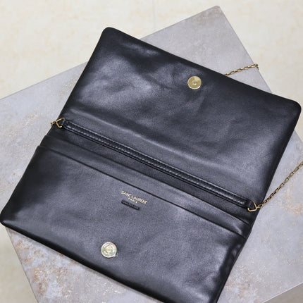 CALYPSO POUCH 24 IN BLACK LAMBSKIN GOLD LOGO