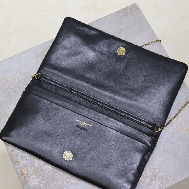 CALYPSO POUCH 24 IN BLACK LAMBSKIN GOLD LOGO
