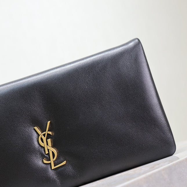 CALYPSO POUCH 24 IN BLACK LAMBSKIN GOLD LOGO