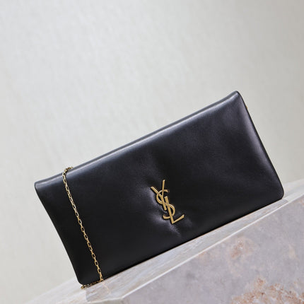 CALYPSO POUCH 24 IN BLACK LAMBSKIN GOLD LOGO