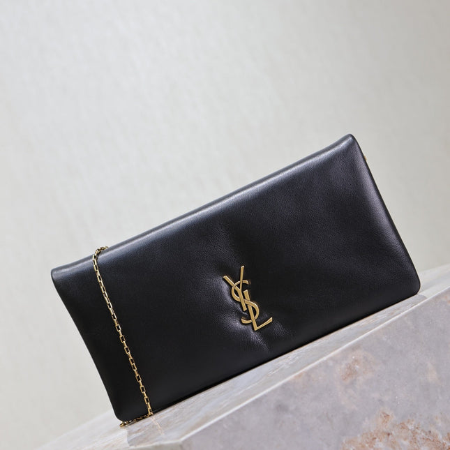 CALYPSO POUCH 24 IN BLACK LAMBSKIN GOLD LOGO