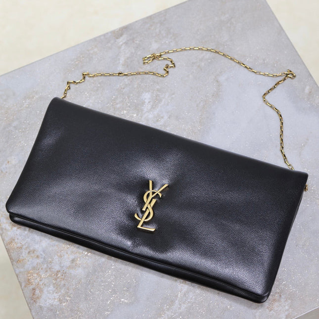 CALYPSO POUCH 24 IN BLACK LAMBSKIN GOLD LOGO