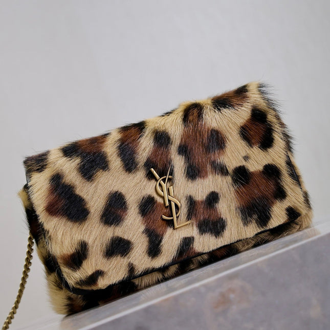 KATE SMALL BAG 20 IN LEOPARD PRINT FUR COPPER CHAIN