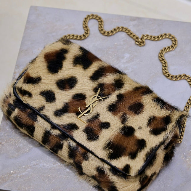 KATE SMALL BAG 20 IN LEOPARD PRINT FUR COPPER CHAIN