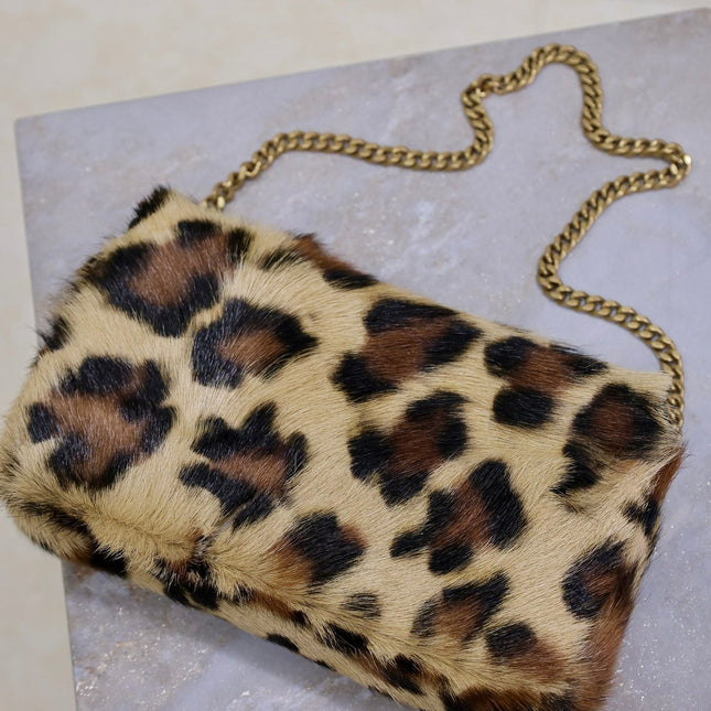 KATE SMALL BAG 20 IN LEOPARD PRINT FUR COPPER CHAIN