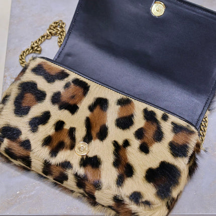 KATE SMALL BAG 20 IN LEOPARD PRINT FUR COPPER CHAIN
