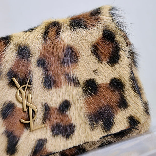 KATE SMALL BAG 20 IN LEOPARD PRINT FUR COPPER CHAIN