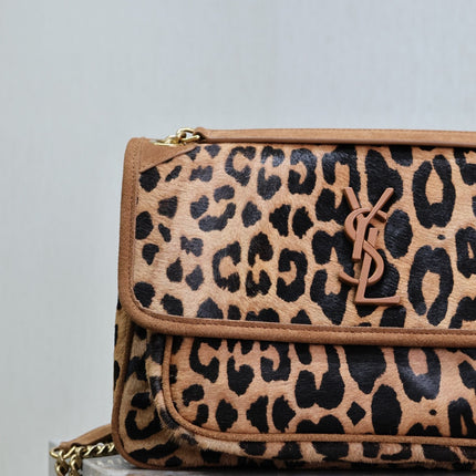 NIKI MEDIUM 28 IN LEOPARD PRINT CALFSKIN AND BROWN SUEDE TRIM