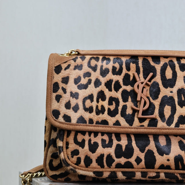 NIKI MEDIUM 28 IN LEOPARD PRINT CALFSKIN AND BROWN SUEDE TRIM