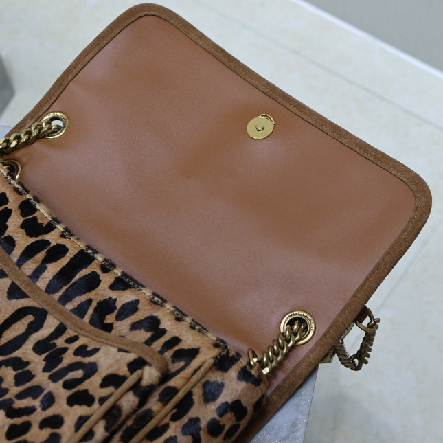 NIKI MEDIUM 28 IN LEOPARD PRINT CALFSKIN AND BROWN SUEDE TRIM