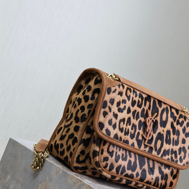 NIKI MEDIUM 28 IN LEOPARD PRINT CALFSKIN AND BROWN SUEDE TRIM