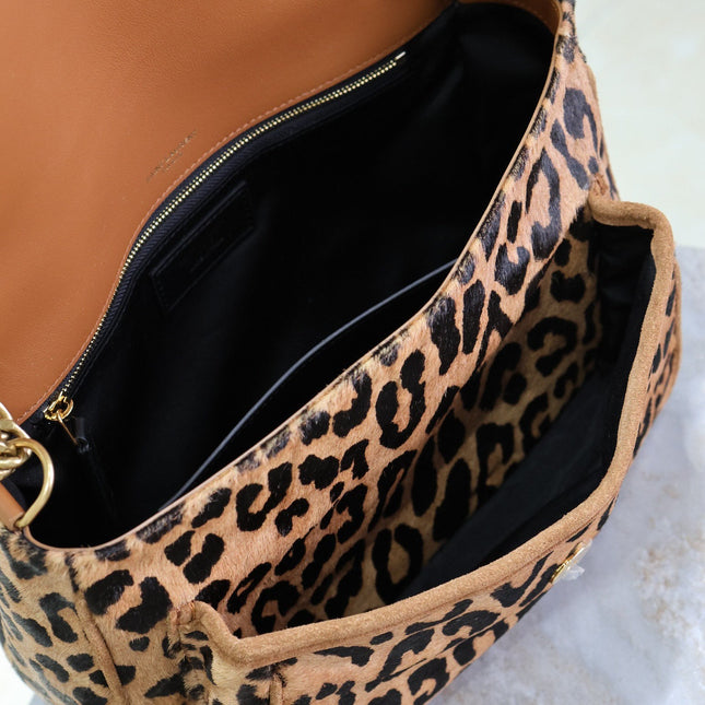 NIKI MEDIUM 28 IN LEOPARD PRINT CALFSKIN AND BROWN SUEDE TRIM