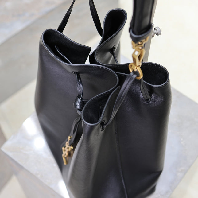 POCHON BUCKET BAG 30 IN BLACK LAMBSKIN GOLD HARDWARE