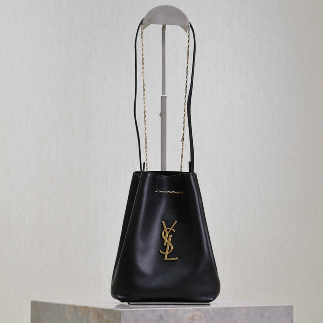 POCHON BUCKET BAG 20 IN BLACK LAMBSKIN GOLD HARDWARE