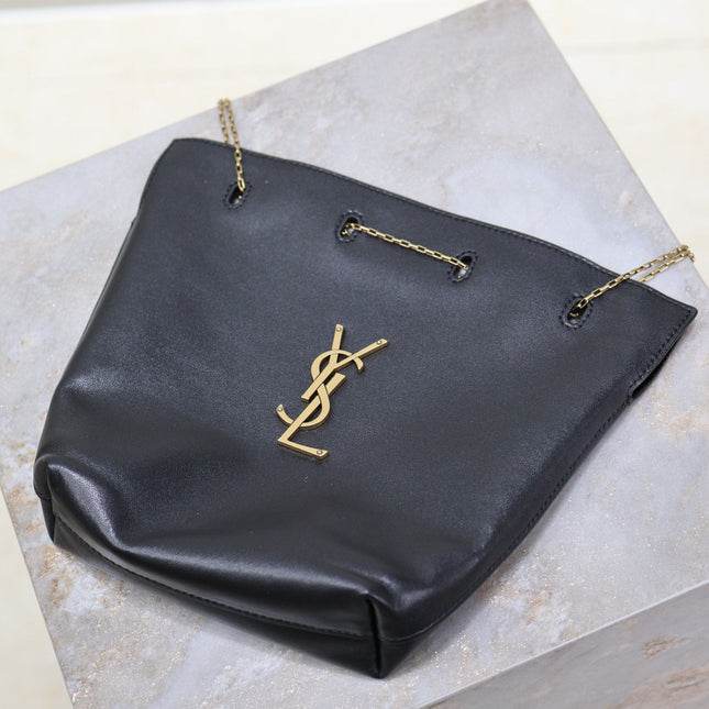 POCHON BUCKET BAG 20 IN BLACK LAMBSKIN GOLD HARDWARE