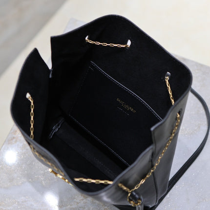 POCHON BUCKET BAG 20 IN BLACK LAMBSKIN GOLD HARDWARE