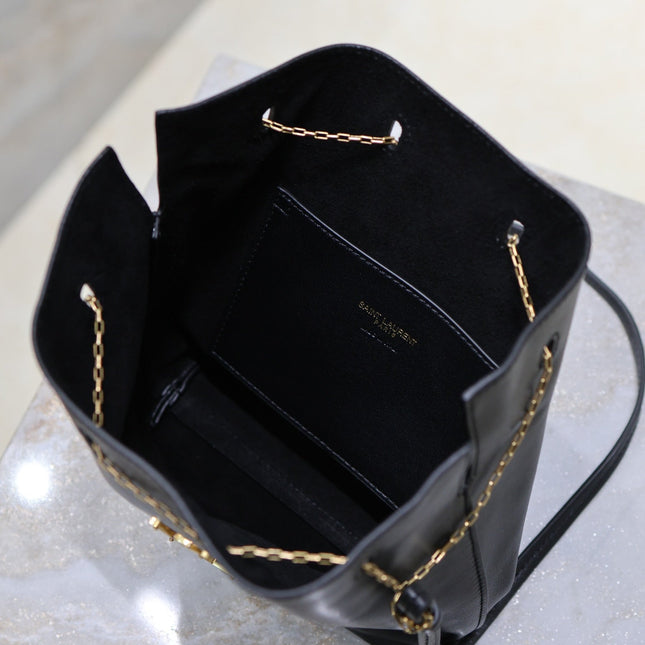 POCHON BUCKET BAG 20 IN BLACK LAMBSKIN GOLD HARDWARE